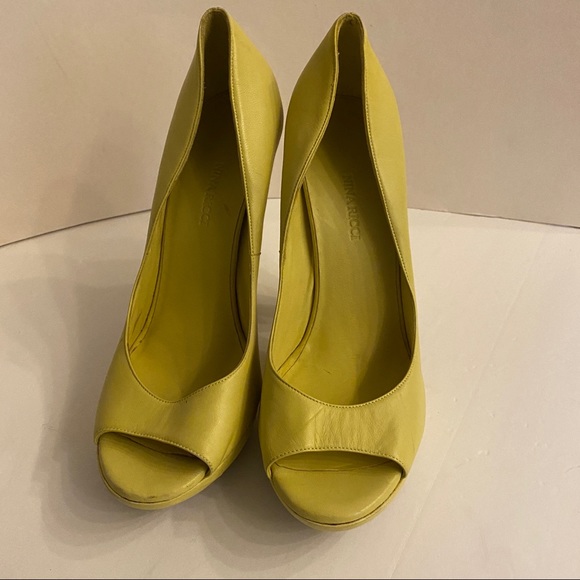 Nina Ricci designer chartreuse leather platform open toe heels made in Italy 39 - Picture 3 of 16